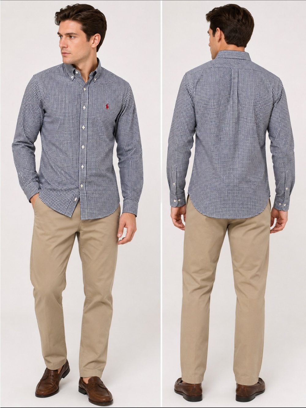 Ralph Lauren Navy and White Gingham Button-Down Shirt with Red Polo Logo # 2